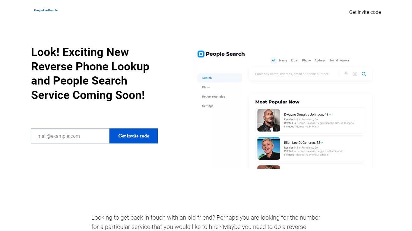 New Reverse Phone Lookup and People Search Service - People Find People